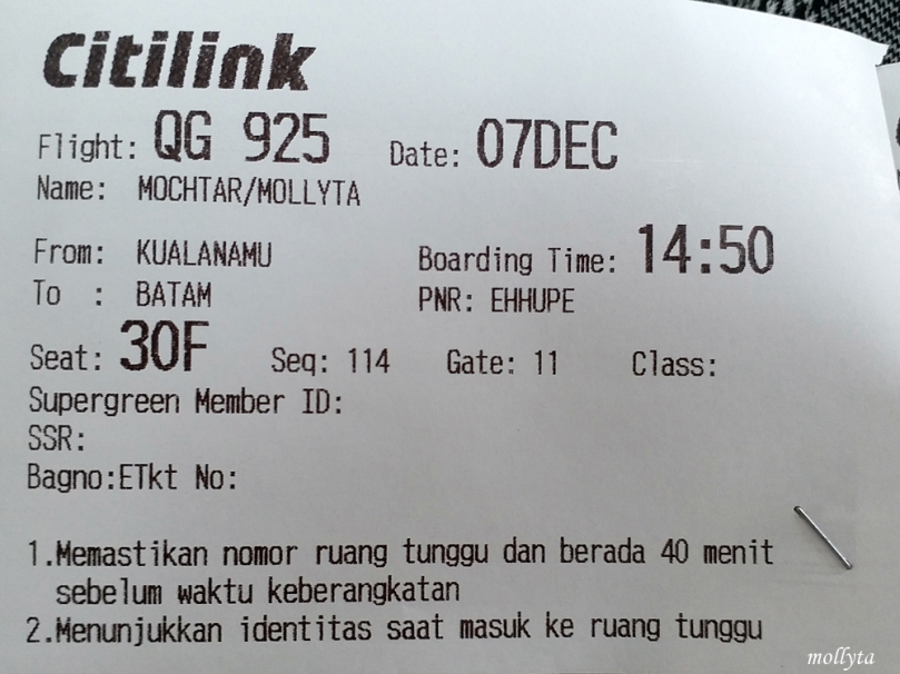 Boarding pass Citilink Kualanamu Batam